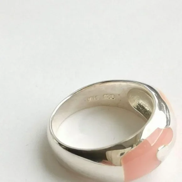 Peach Enamel mosaic dome band Ring Sterling Silver size 6 - Picture 6 of 7